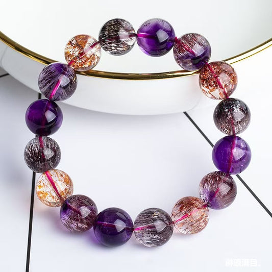 Natural crystal tourmaline hair crystal agate hairless olivine moonstone Shujulai gold sun bracelet
