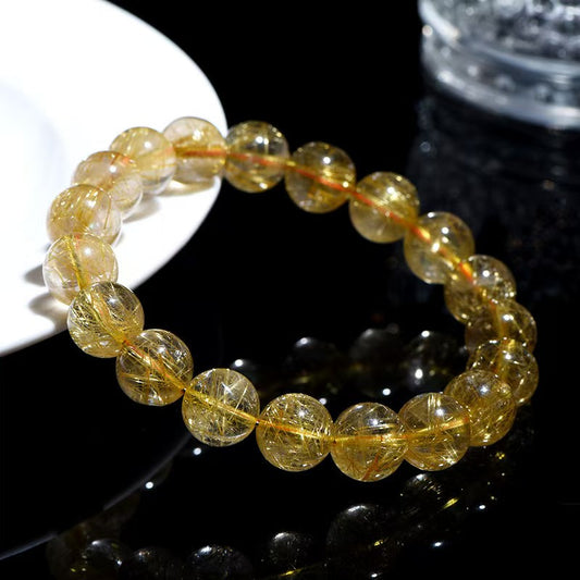 Natural blonde crystal round bead bracelet, yellow hair crystal loose bead bracelet
